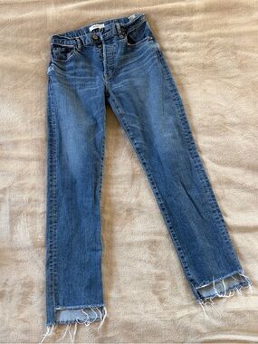 Moussy Medium Blue Straight-Leg Jeans with Frayed Hem